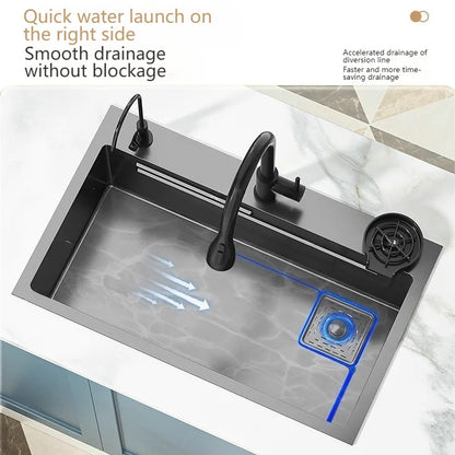 HOBos Stainless steel kitchen sink, thickened design, large domestic sink, single basin, built-in installation.