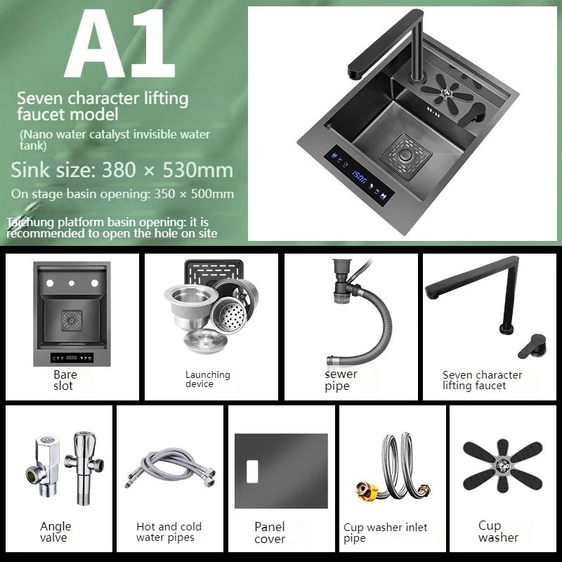 HOLavabo Stainless steel bar sink with lid, ideal for kitchen use, Catepik cup, small sink with lid, perfect for fruit and vegetable disinfection.