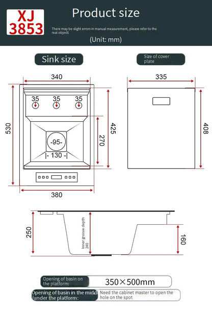 HOLavabo Stainless steel bar sink with lid, ideal for kitchen use, Catepik cup, small sink with lid, perfect for fruit and vegetable disinfection.